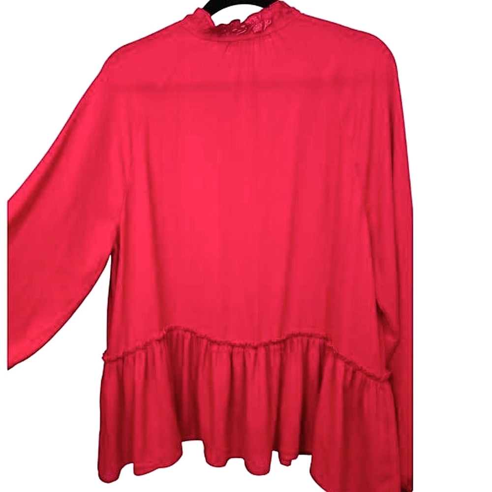LOFT Red Ruffle Hem Blouse – Size L - Picture 9 of 9
